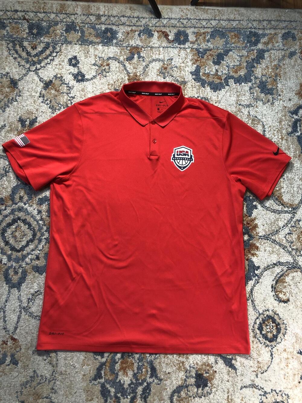 USA Basketball Polo Shirt Mens XL Red Nike Golf Dri-FIT Performance Top